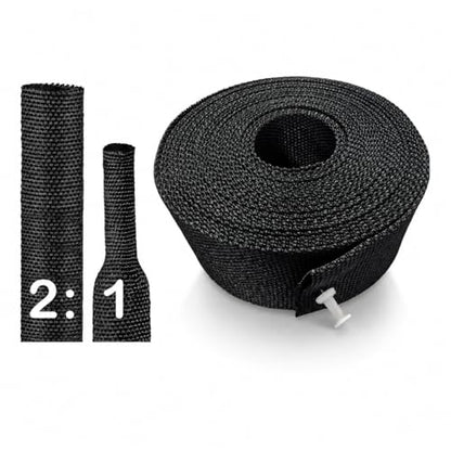 2:1 Heat Shrink Braided Sleeve 2 inch 10FT, Automotive Wear-Resistant Fabric Flat Woven Tubing, Flexible Abrasion Protection Sleeving for Wiring Harness, Cable Sheath, Wires & Hoses Protection - size: 50mm-2" I.D x 10FT
