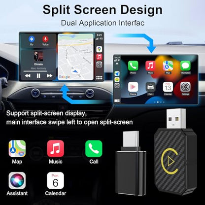2025 Upgraded Mini Android Auto and Wireless CarPlay Adapter Convert Factory Wired to Wireless Dongle, USB CarPlay Wireless Stick Android Auto Adapter for iOS 12+/Android No Delay