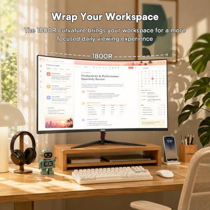 27 Inch Curved Monitor, FHD 1080P 100Hz Computer Display | 1800R VA Screen, 4000:1 Contrast, 99% sRGB, HDR10, FreeSync, HDMI, DisplayPort, VESA 100x100mm Monitor for Office, Study, Home PC - size: 27 inch