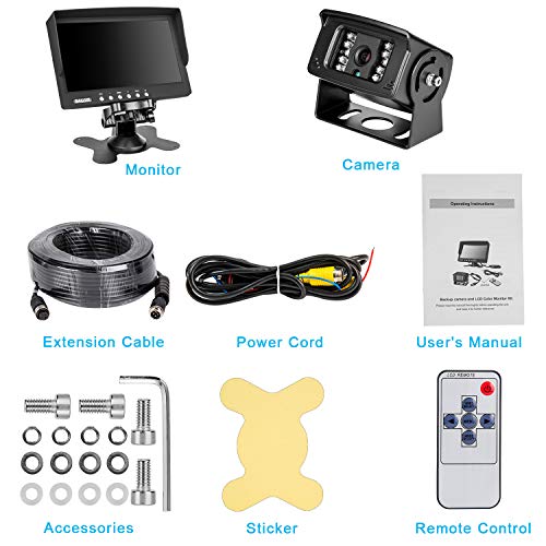 Truck Backup Camera Monitor kit,Heavyduty Vehicle Waterproof Night Vision Wide Angle Rearview Cab Cam+7 inch Screen+66ft Extension Cable for Bus/Van/Fifth Wheel/Trailer/RV/Camper/Pickup/(12V-24V) - color: DL001