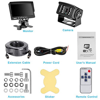 Truck Backup Camera Monitor kit,Heavyduty Vehicle Waterproof Night Vision Wide Angle Rearview Cab Cam+7 inch Screen+66ft Extension Cable for Bus/Van/Fifth Wheel/Trailer/RV/Camper/Pickup/(12V-24V) - color: DL001