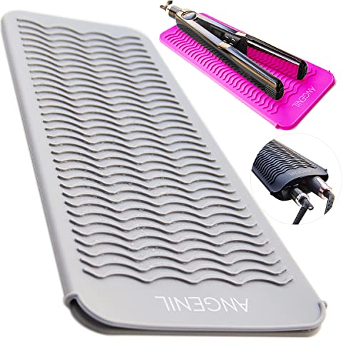 ANGENIL Professional Silicone Heat Resistant Mat Pouch for Hair Straightener, Curling Iron and Flat Iron, Portable Travel Mat and Cover for Hair Styling Tools, Grey - color: Grey
