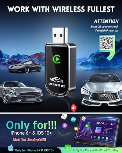 Amzfeel Wireless Carplay Adapter for Apple iPhone, Mini Bluetooth Dongle Convert Factory Wired to Wireless Car Play Plug & Play Auto Connect, Low Latency, GPS for iOS 10+ & Cars 2015+ (Brushed Gery)