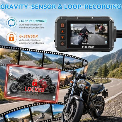 CAMECHO Motorcycle Dash Cam Front and Rear, HD Dual Dash Camera for Cars, 2 inch Display, Waterproof, G-Sensor, HDR, Loop Recording, Dashcam, Wired Controller