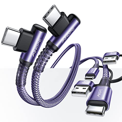 AINOPE USB C Cale for iPhone 16 Charger Cord, 60W 4 in 1 Charging Cable for iPad and USB C Devices, Right Angle Type C Cord Carplay Cable Fit iPhone 16 Pro Series, 2 Pack 6.6Ft Purple - color: Purple