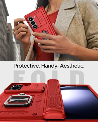 AICase for Samsung Galaxy Z Fold 6 Case [Heavy Duty Protective][Camera Lens Cover][Hinge Protection][360°Ring Magnetic Kickstand] Rugged Shockproof 360 Full Protective Phone Cover for ZFold 6 2024_2 - color: Red+Magnetic stand