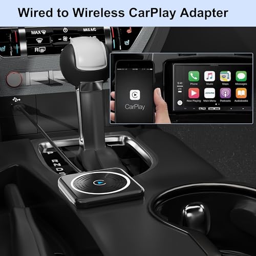 CarPlay Wireless Adapter, Wireless CarPlay Adapter for iPhone Converts Wired to Wireless CarPlay Dongle, Plug & Play Fit for Factory OEM Wired Apple CarPlay Cars from 2016 & iPhone iOS 10+ - style: rounded