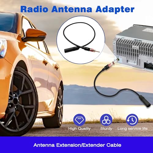 Radio Antenna Adapter Coaxial Cable, DIN Male to Female, 20 Inch Car Antenna Extension Cable for Auto Stereo, 2 Pack