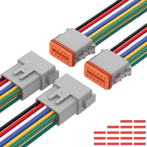 Deutsch DT 12 Pin 14 AWG Waterproof Connector, 2 Pairs 12 Wire Automotive Electrical Connectors, Male & Female Plug for Truck, Boat, Car, LED Lights (12 Pin) - size: 12 Pin