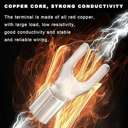 100Pcs #10 Non-Insulated Fork Terminal,16-14 AWG Brazed Seam Red Copper Wire Connectors,Crimp Connector Terminal Kit (Fork #10 100PC, AWG16-14) - size: AWG16-14, style: Fork #10 100PC