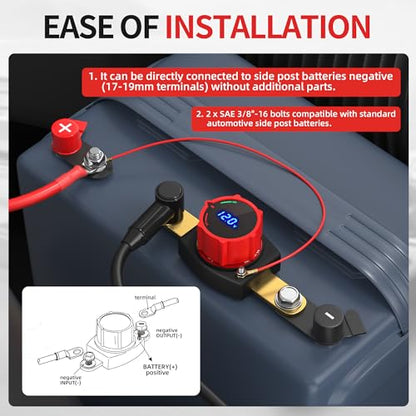Joinfworld Side Post Battery Disconnect Switch 12V-48V with Led Voltmeter Display, DC 5-60V Battery Kill Switch Waterproof Marine Battery Cut Off Switch 12 Volt for Car RV Boat ATV UTV Vehicles - color: 300A On-Off Side Post with Voltmeter