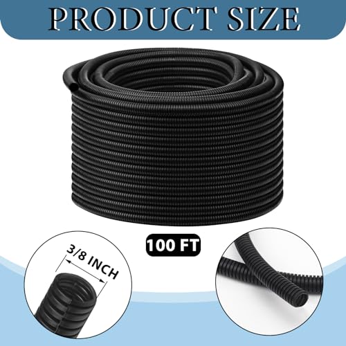 Kanayu 3/8''-100 Ft Split Wire Loom Tubing, Black Flame Retardant - color: Black, size: 3/8''-100 Ft