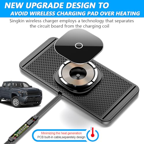 Magnetic Wireless Charger for Toyota Tacoma 2024 2025 2026 for Toyota 4Runner 2025 2026 15W Fast Wireless Car Phone Charger Pad Non-Slip Phone Holders for iPhone 17/16/15/14/13/12