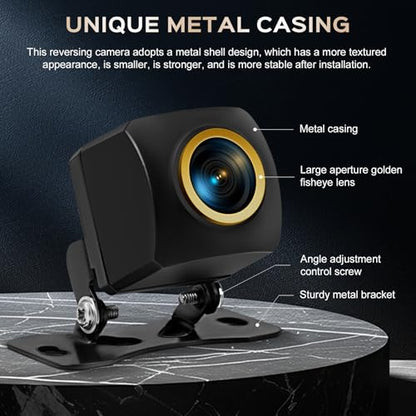 Backup Camera - AHD 1080P Metal 170 Degree Wide Angle Rear View Camera for Cars, Trucks, SUVs & RVs - color: Black + Gold