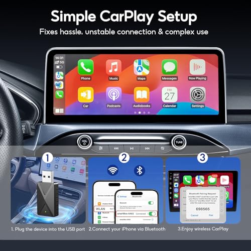 Wireless CarPlay Adapter, Mini USB-A/Type-C Dongle for iOS 10+, 2016+ Cars
