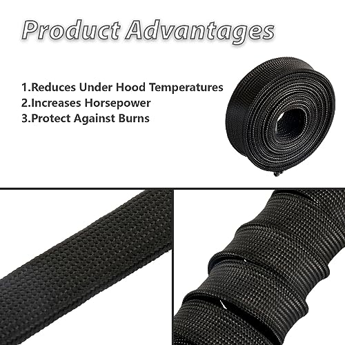 Fiberglass Heat Shield Sleeve Adjustable Hose Heat Spark Plug Wire High Temp(5 Feet-0.5''Inch/13MM) For Exhaust Insulation Thermal Wrap Roll Car Brake Line Cable Protection Tape Black - size: 1/2''X 5'