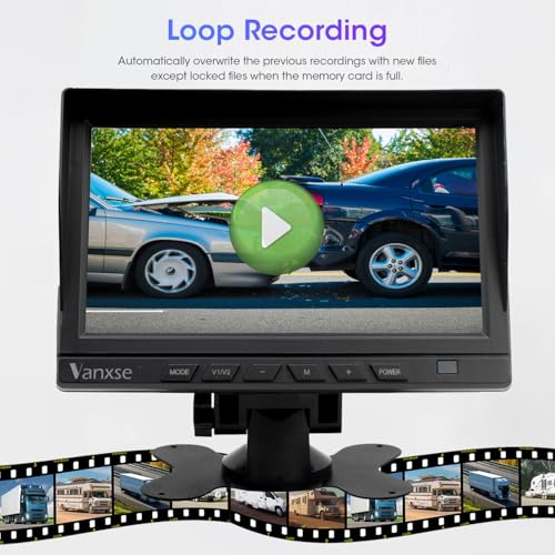 HD Wired RV Backup Camera System Kit,7 inch IPS Dual Split Screen Monitor DVR Recording IP69 Waterproof 1080P Front View Rear View Reverse Cameras Parking Lines for Truck/Semi-Trailer/Box Truck