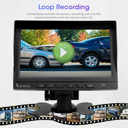 HD Wired RV Backup Camera System Kit,7 inch IPS Dual Split Screen Monitor DVR Recording IP69 Waterproof 1080P Front View Rear View Reverse Cameras Parking Lines for Truck/Semi-Trailer/Box Truck