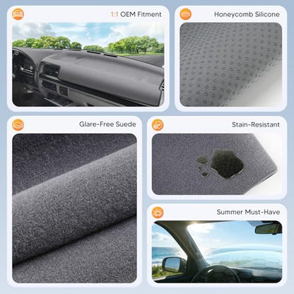 CARTIST Gray Dashboard Cover for 1992-1996 Ford F150 Bronco&1992-1997 F250 F350, Anti-Glare Non-Slip UV Protection Dash Cover Mat - color: 4)92-96 F-150(Gray)