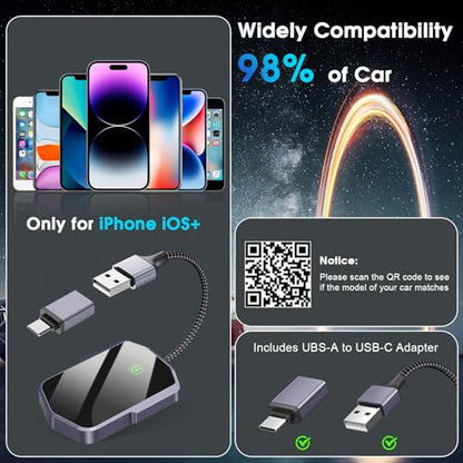 Wireless Carplay Adapter for Apple Converts Wired to Wireless Carplay Dongle Low Latency iPhone Car Play Adapter Plug & Play Mini Car Play Dongle for iOS 10+ Fit for Cars USB A/C (Black Gray) - color: Black Gray