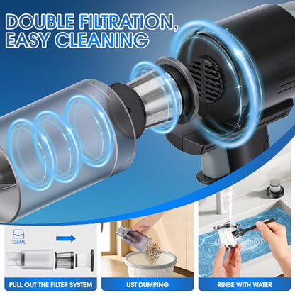 26pcs Car Cleaning Kit, Gray Interior Detailing Kit with High Power Vacuum Portable Cordless, Handheld Vacuum Cleaner for Home, Car, Pet Hair, Keyboard, Complete Auto Accessories for Gift