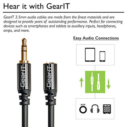 3ft 3.5mm Extension Cable, GearIT 2-Pack Pro Series Preminun Gold Plated 3 Feet 3.5mm Auxiliary Audio Stereo Extension Male to Female Cable, Black - color: Black, size: 3 Feet (2-Pack)