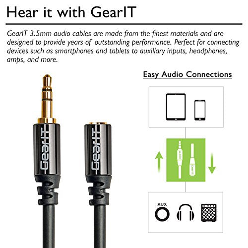 25ft 3.5mm Extension Cable, GearIT 2-Pack Pro Series Preminun Gold Plated 25 Feet 3.5mm Auxiliary Audio Stereo Extension Male to Female Cable, Black - color: Black, size: 25 Feet (2-Pack)