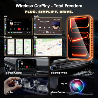 Wireless CarPlay Adapter Plug and Play for OEM Factory Cars, AI Magic Box Built-in Play Store Net-Flix YouTube TikTok & Screen Mirroring, HDMI USB-C Ports for Wireless CarPlay Converter