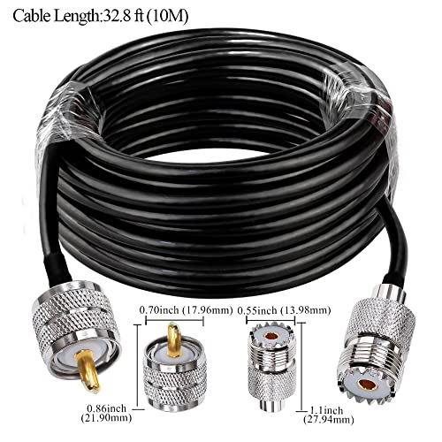 TUOLNK Coax Cable RG58 UHF Male to Female Extension Cable Low Loss CB Antenna PL-259 Jumper for CB Radio Ham Radio 32.8ft(10M) - size: 32.8ft