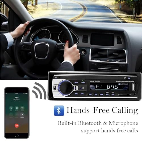 Single Din Bluetooth Car Stereo with LCD Display | Built-in Microphone FM USB/Aux/SD Input Receiver | Hands-Free Calling Wireless Remote Control MP3 Radio Player