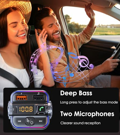 Bluetooth FM Transmitter for Car, PD 30W & QC3.0 Fast Charging, Dual Mics Hands-Free Calling, HiFi Bass & Ambient Light, Wireless Radio Adapter MP3 Music Player, Support USB Drive, 12V/24V (Pack of 3) - size: small (Pack of 3)