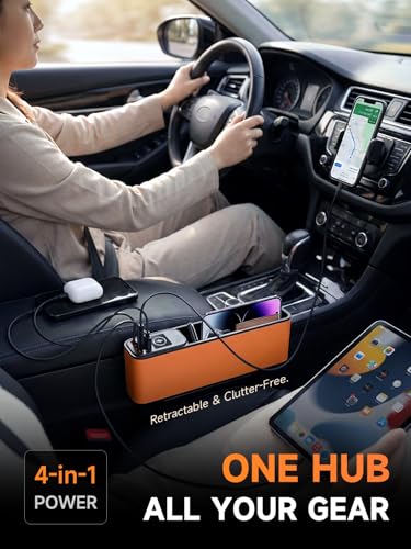 Elecshion Car Seat Gap Filler Organizer with 69W Retractable Car Charger