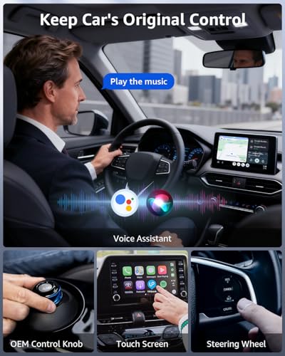 2-in-1 Wireless CarPlay & Android Auto Adapter, 50% Smaller, Converts Wired to Wireless, Zero Latency, Auto-Connection, Plug & Play Adapter for Apple iPhone iOS 10+ & Android 11+