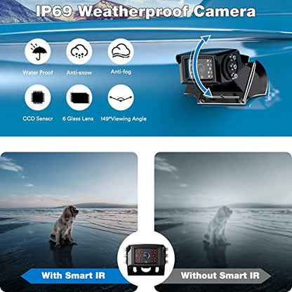 ZEROXCLUB HD Wired Backup Camera System Kit, Sharp CCD Chip, 100% Not Wash Up, IP69 Waterproof Rear View Camera + 7’’ LCD Monitor Reversing for Truck/Semi-Trailer/Box Trucks/RV (ERY01)