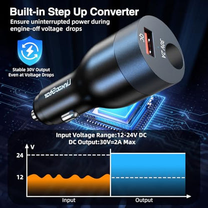 For Starlink Mini Car Adapter 12V-24V to 30V DC Step Up Converter, Dual Port(DC & USB A) Car Cigarette Lighter Adapter, Support Official 50M Cable for Starlink Mini Accessories for RV/Boat/Trailer
