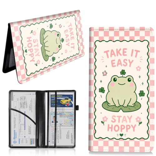 Car Registration and Insurance Card Holder Wallet, Cute Frog Vehicle Document Organizer for Glove Box, Auto License & ID Card Holder Case, Slim Multi-Slot Car Paper Organizer - color: Cute Frog