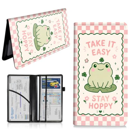 Car Registration and Insurance Card Holder Wallet, Cute Frog Vehicle Document Organizer for Glove Box, Auto License & ID Card Holder Case, Slim Multi-Slot Car Paper Organizer - color: Cute Frog