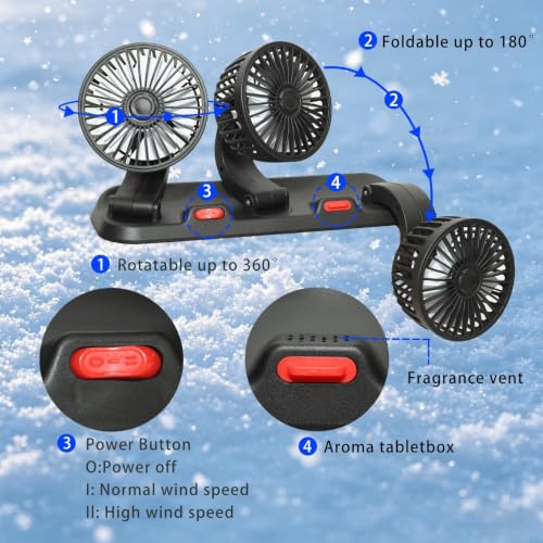 USB Triple Head Car Cooling Fan, 5V Brushless Motor, 2 Speeds, 360° Rotation, Dashboard Mount, for Cars, SUVs, Trucks, RVs & Desk Use - color: three heads-5V