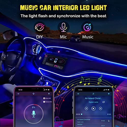 Jushope Interior Car LED Strip Lights, RGB USB Car Ambient Lighting with Wireless APP & Remote Control, Car Accessories Fiber Optifc Lights Sync to Music (5 LED/276 inches) - size: 5 LED/276 inches