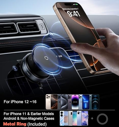 REOKILY Latest Magnetic Car Phone Holder Ultra Vacuum Suction Cup Phone Mount Magnetic Car Mount Cell Phone Holder for Your Car Accessories for iPhone 15 14 13 12 Android (Black)