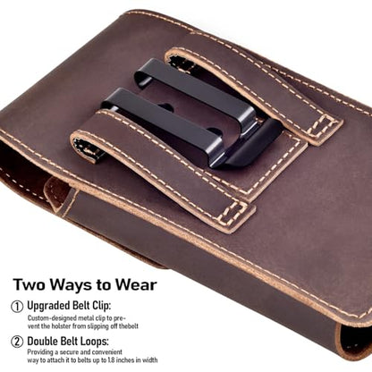 ykooe Leather Phone Holster for iPhone 17 16 15 14 13 12 Galaxy S25 S24 S23 - color: Dark Brown, size: L
