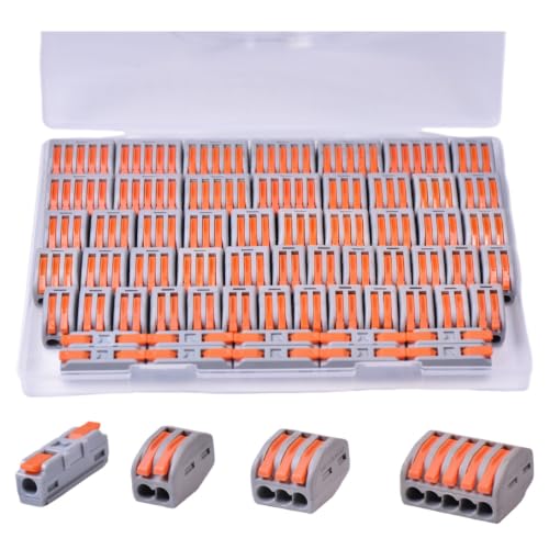 60PCS AVARBUVO Lever Wire Connectors, Quick Wire Connectors Push-in, 2/3/5 Port Combination Kit with 1 in 1 Out Inline Terminals for Splicing 28-12 AWG - size: 60PCS