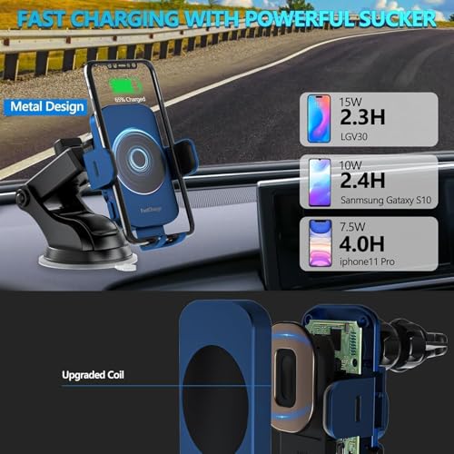 Wireless Car Charger, Fast Charging 15W Auto Clamping Car Charger Phone Holder Phone Mount for iPhone17 16 15 14 13 12 11 Pro Max Xs, Samsung Galaxy S24 Ultra S23 S22 S21 S20 S10+ Note 9, etc - color: Blue