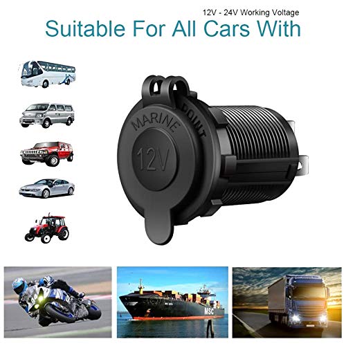 Cigarette Lighter Socket Car Marine Motorcycle ATV RV Lighter Socket Power Outlet Socket Receptacle 12V Waterproof Plug by ZHSMS - color: Black