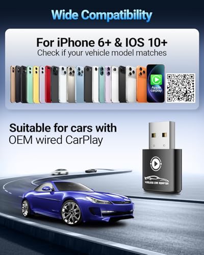 CarPlay Wireless Adapter for iPhone 2026 Upgraded (Black) - color: Black