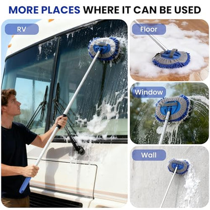 Car Wash Brush with Long Handle, 60'' Car Wash Mop, 7Pcs Chenille Microfiber Cars Washing Kit with Window Squeegee/Microfiber Towels /Wheel Brush for Cars RV Truck Boat Floor Window, Blue - color: Blue