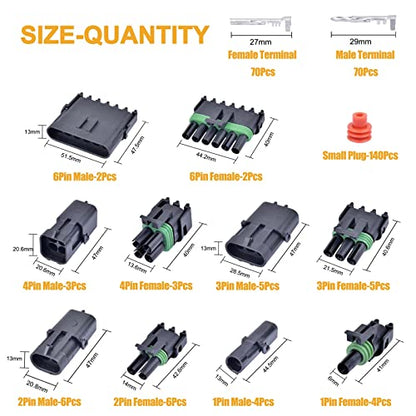 VIGRUE 20 Sets Waterproof Automotive Weatherpack Connector Kit with Terminals & Seals, 1/2/3/4/6 Pin Electrical Wire Connectors for Wire Harness Repair, Cars, Trucks, Motorcycles, Marine & RV - size: 20 Sets 1/2/3/4/6 Pin
