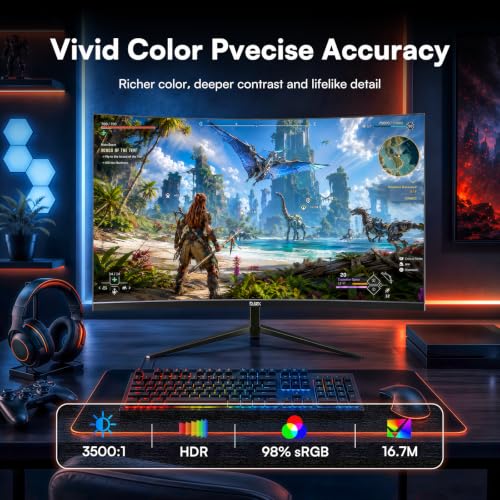 32 Inch Curved Gaming Monitor, QHD 1440P, 165Hz | VA Computer Screen, 1500R, 3500:1 Contrast Ratio, 98% sRGB, HDR10, 16.7M, Frameless Design for PC and Console, HDMI, DP, VESA - size: 32 inch