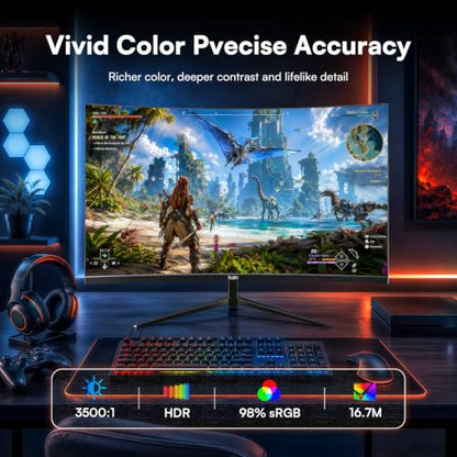 32 Inch Curved Gaming Monitor, QHD 1440P, 165Hz | VA Computer Screen, 1500R, 3500:1 Contrast Ratio, 98% sRGB, HDR10, 16.7M, Frameless Design for PC and Console, HDMI, DP, VESA - size: 32 inch