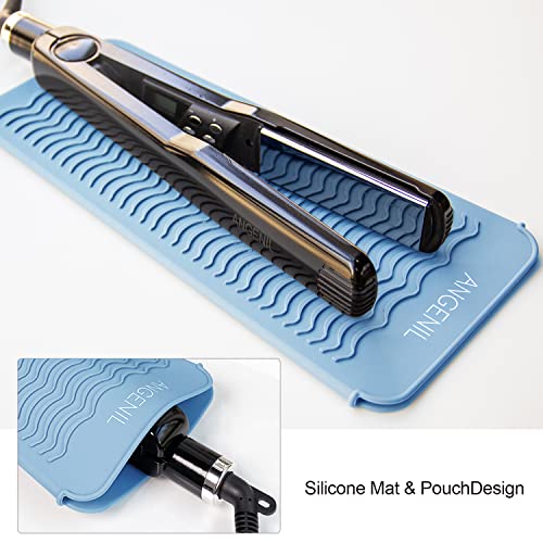 ANGENIL Heat Resistant Silicone Mat Pad Pouch For Travel Curling Iron Wand, Tourmaline Titanium Ceramic Portable Flat Iron, Hair Straightener, Automatic Wireless Curlers, Crimper Hair Iron, Hair Tools - color: Blue
